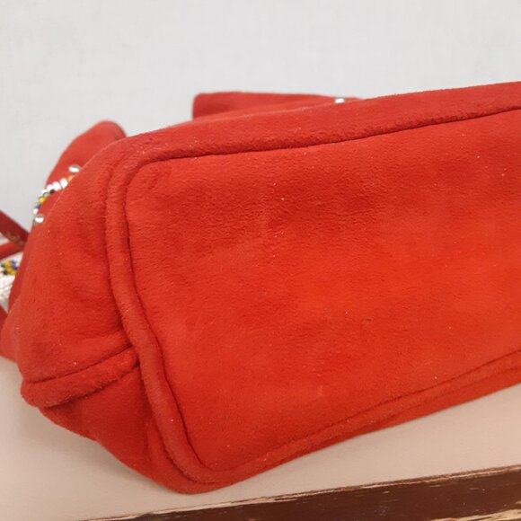 Vintage Ladies Red Suede Hand beaded drawstring bag Southwestern - Picture 4 of 12